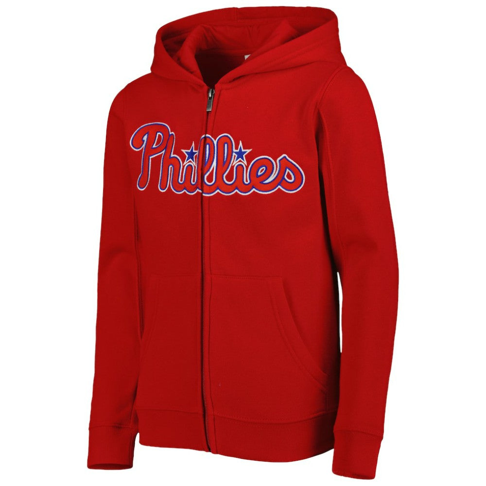 Philadelphia Phillies Youth Wordmark Full-Zip Fleece Hoodie Red