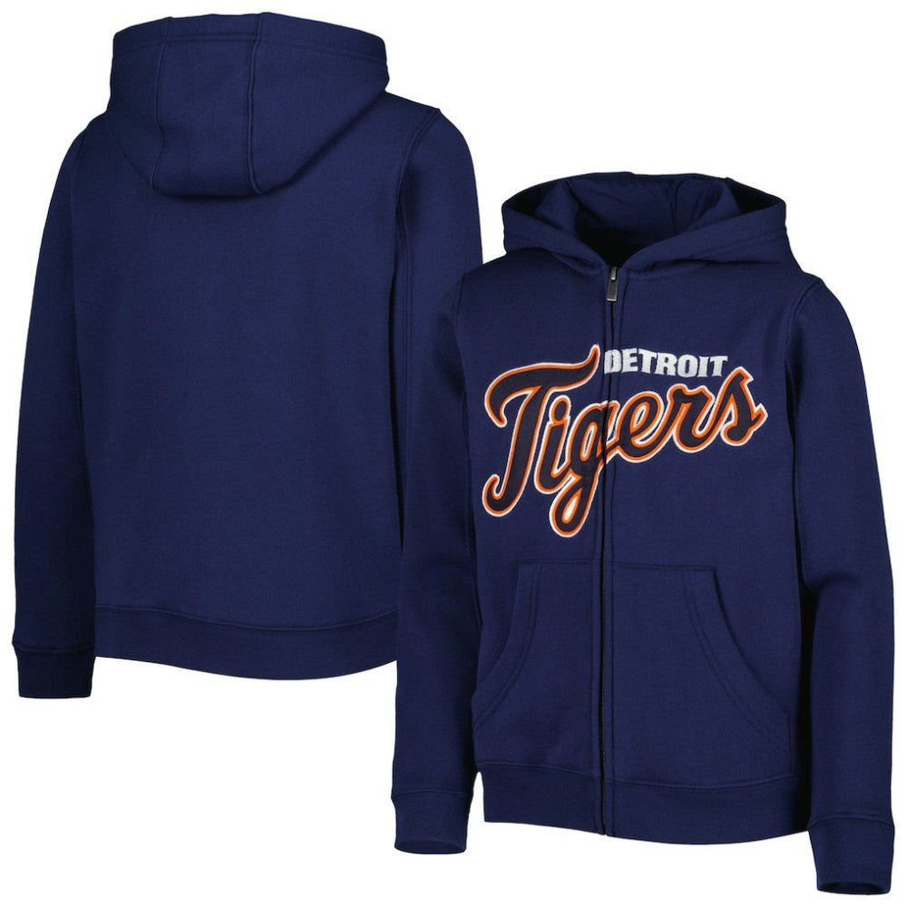 Detroit Tigers Youth Wordmark Full-Zip Fleece Hoodie Navy