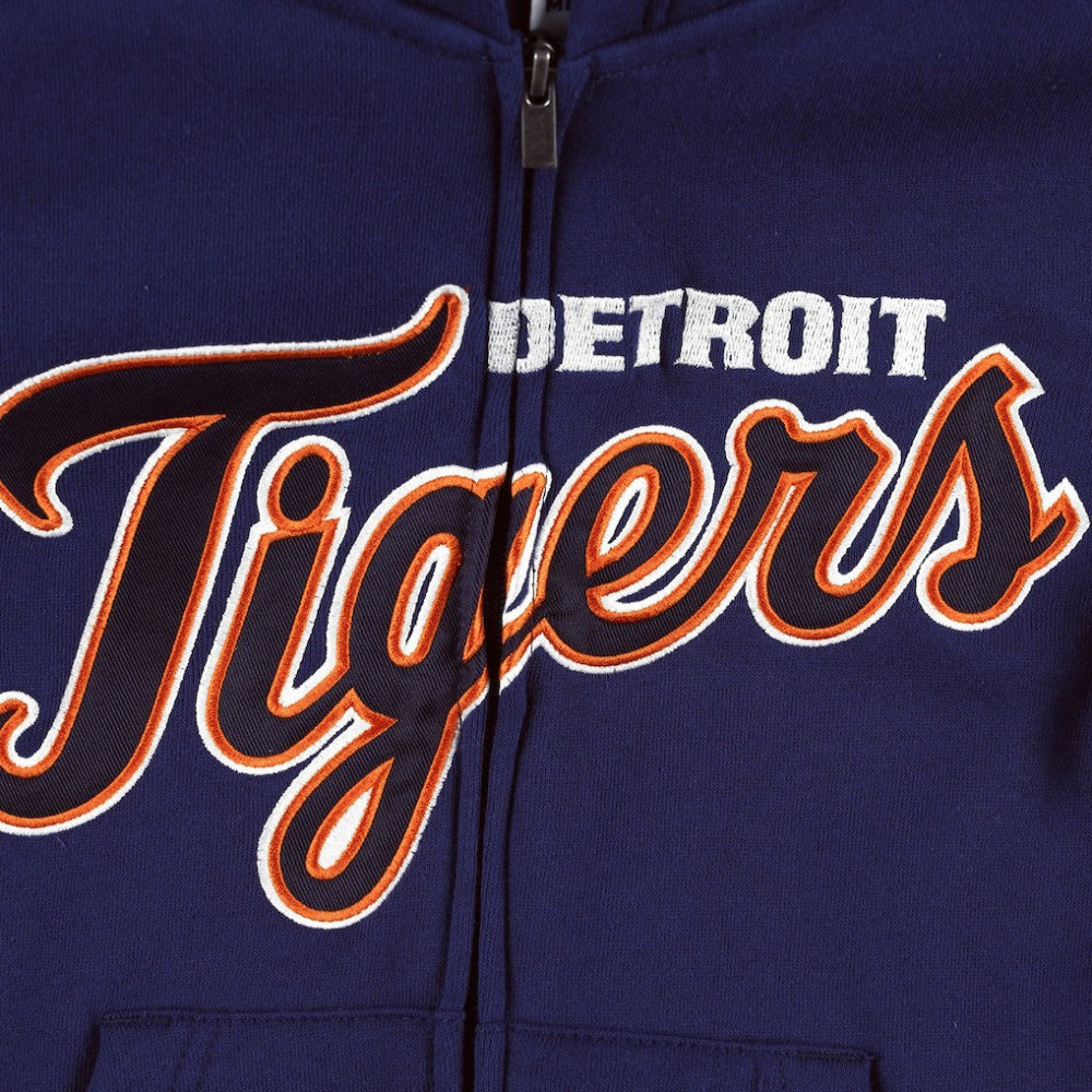 Detroit Tigers Youth Wordmark Full-Zip Fleece Hoodie Navy