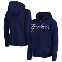 New York Yankees Youth Wordmark Full-Zip Fleece Hoodie Navy