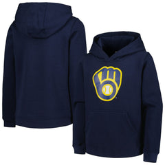 Milwaukee Brewers Youth Team Primary Logo Pullover Hoodie Navy