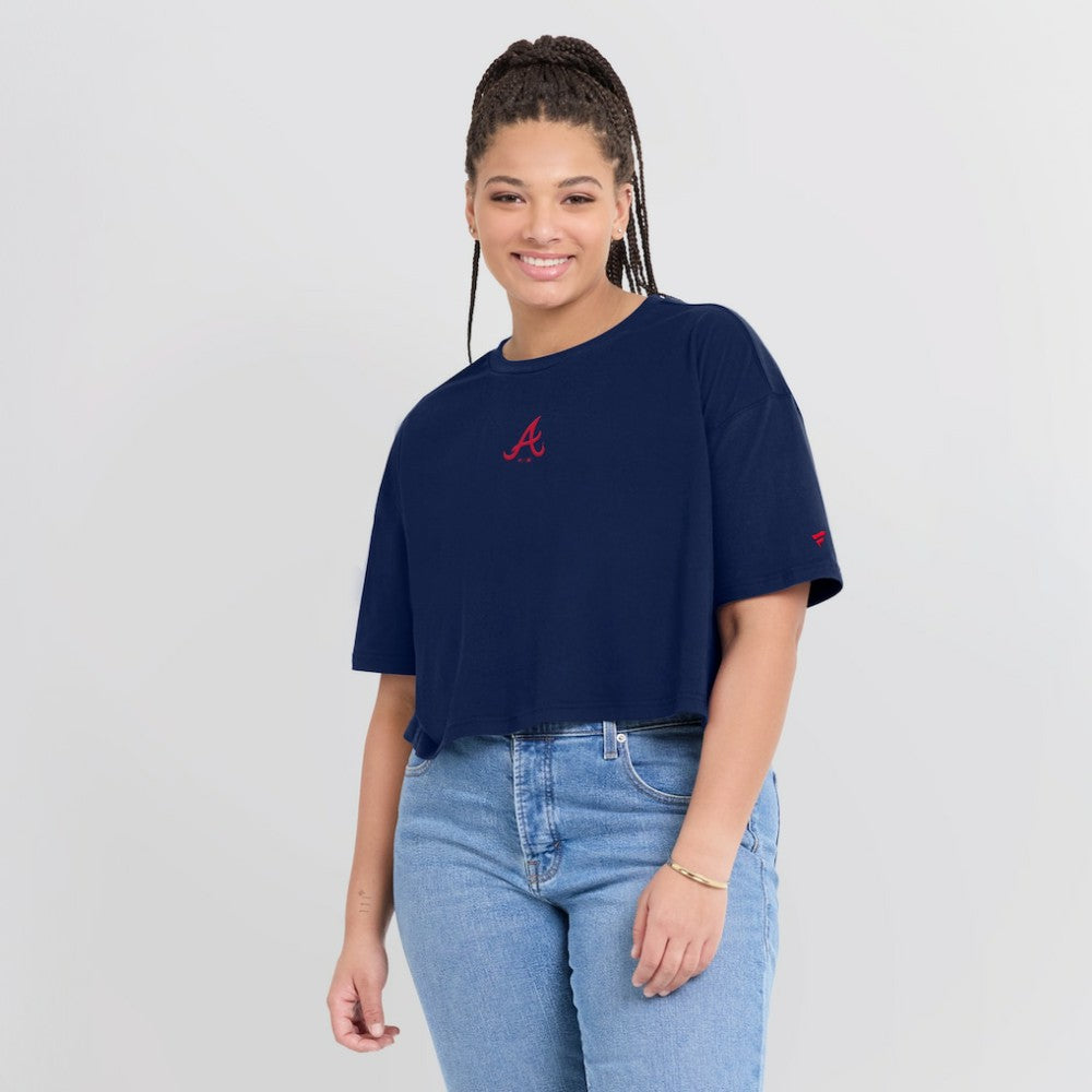 Atlanta Braves Women's Elements Super Soft Boxy Cropped T-Shirt Navy