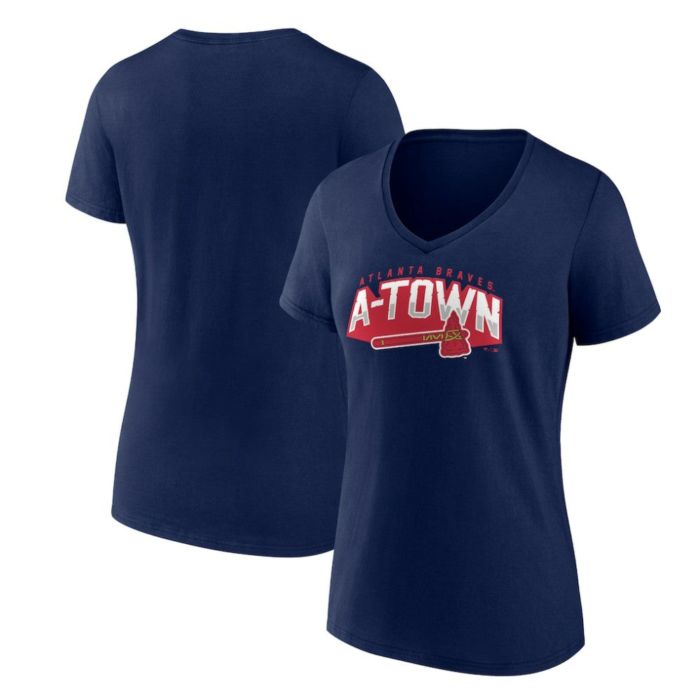 Atlanta Braves Women's Paint the Black V-Neck T-Shirt Navy