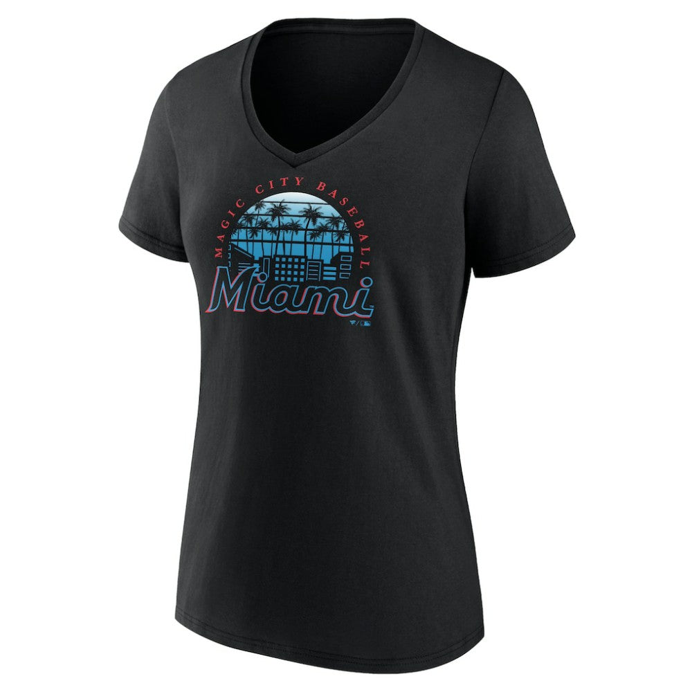 Miami Marlins Women's One Champion V-Neck T-Shirt Black