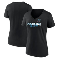 Miami Marlins Women's Back In Business V-Neck T-Shirt Black
