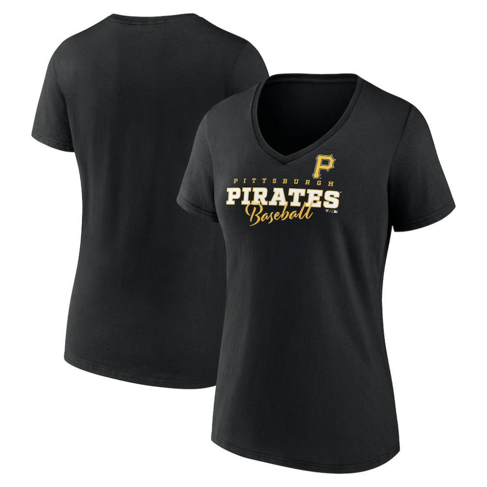 Pittsburgh Pirates Women's Back In Business V-Neck T-Shirt Black