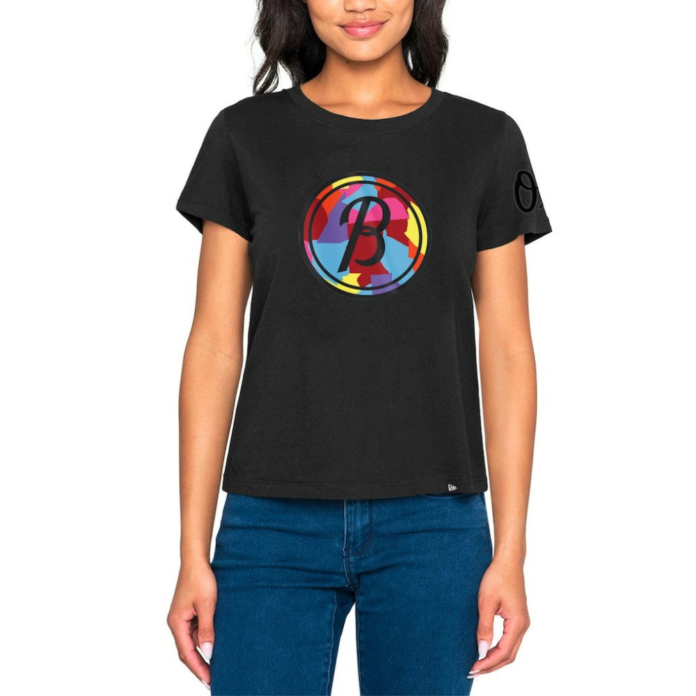 Baltimore Orioles Women's 2023 City Connect Cap Logo T-Shirt Black | New Era