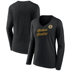 Boston Bruins Women's Forge Long Sleeve V-Neck T-Shirt Black