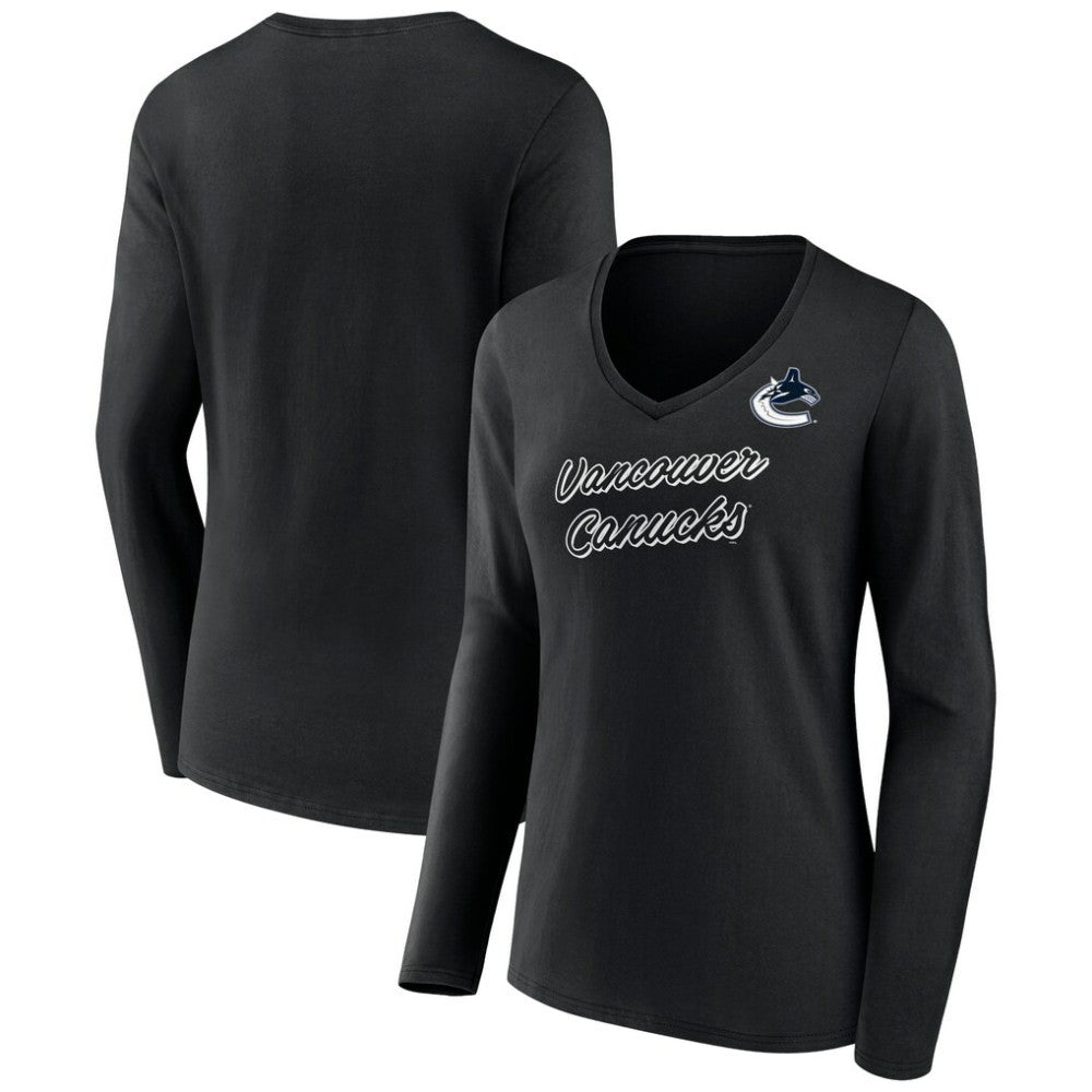 Vancouver Canucks Women's Forge Long Sleeve V-Neck T-Shirt Black