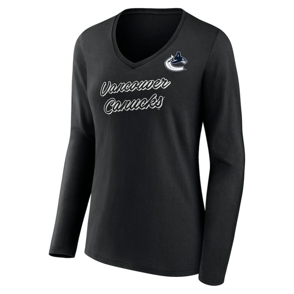 Vancouver Canucks Women's Forge Long Sleeve V-Neck T-Shirt Black