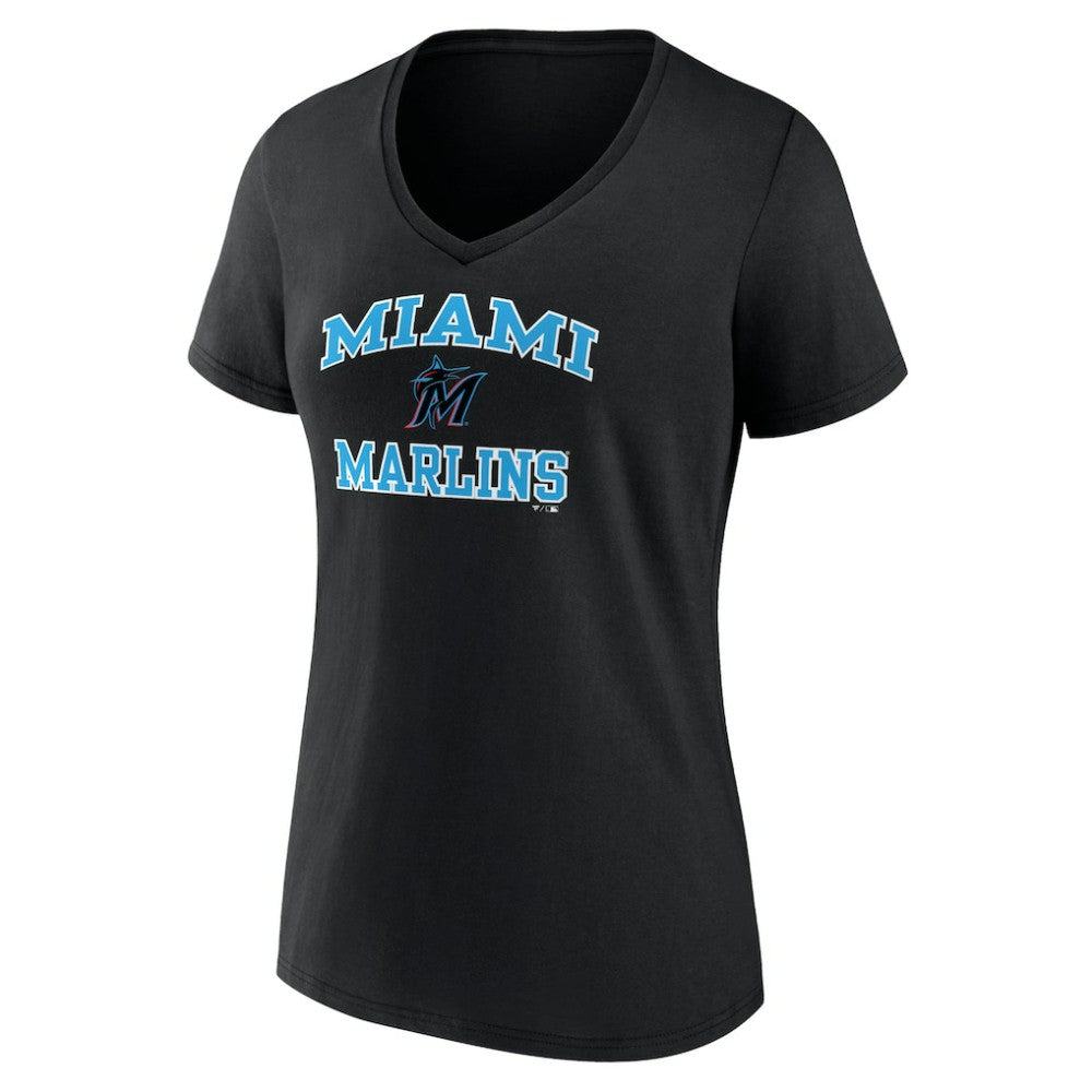 Miami Marlins Women's Heart and Soul V-Neck T-Shirt Black