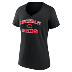 Cincinnati Reds Women's Heart and Soul V-Neck T-Shirt Black