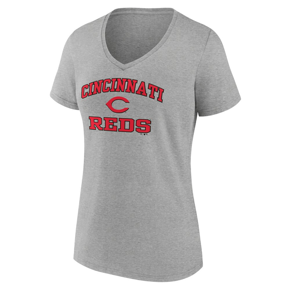 Cincinnati Reds Women's Heart and Soul V-Neck T-Shirt Gray
