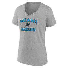 Miami Marlins Women's Heart and Soul V-Neck T-Shirt Gray
