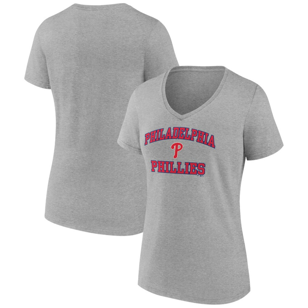 Philadelphia Phillies Women's Heart and Soul V-Neck T-Shirt Gray