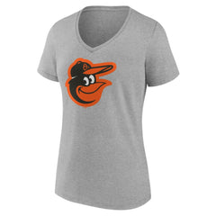 Baltimore Orioles Women's Official Logo V-Neck T-Shirt Gray