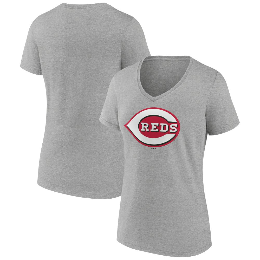 Cincinnati Reds Women's Official Logo V-Neck T-Shirt Gray