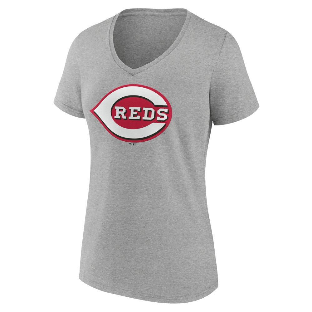 Cincinnati Reds Women's Official Logo V-Neck T-Shirt Gray