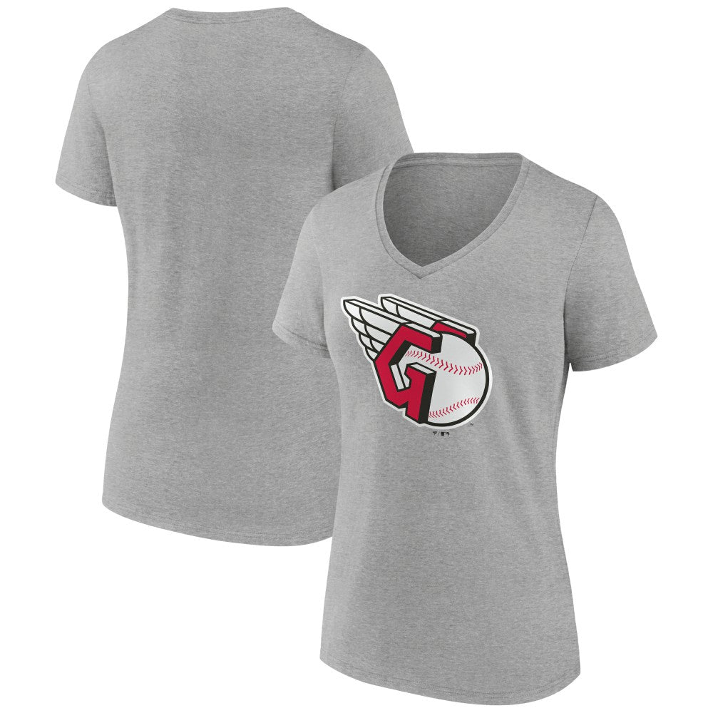 Cleveland Guardians Women's Official Logo V-Neck T-Shirt Gray