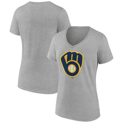 Milwaukee Brewers Women's Official Logo V-Neck T-Shirt Gray