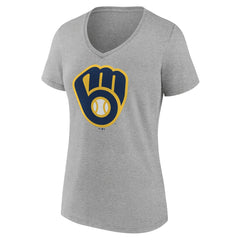 Milwaukee Brewers Women's Official Logo V-Neck T-Shirt Gray
