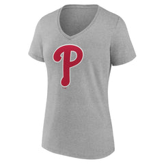 Philadelphia Phillies Women's Official Logo V-Neck T-Shirt Gray