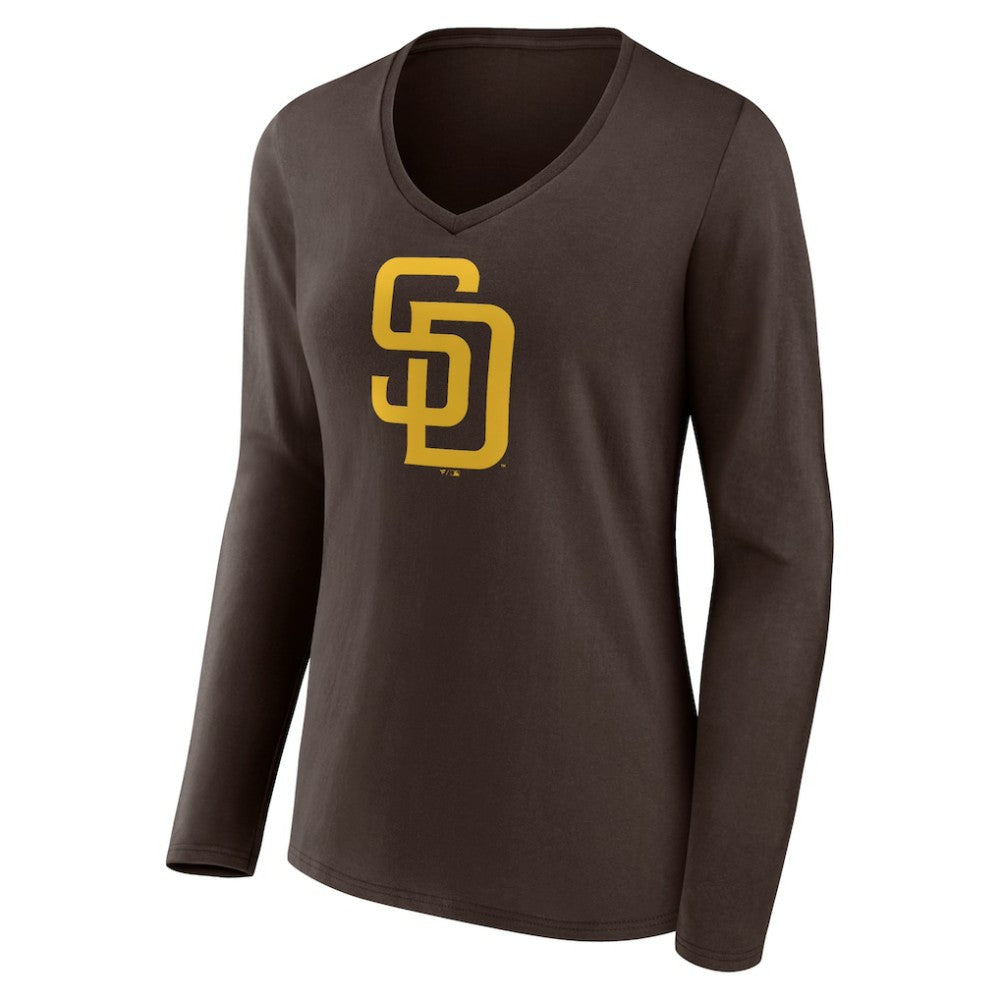 San Diego Padres Women's Team Logo Long Sleeve V-Neck T-Shirt Brown