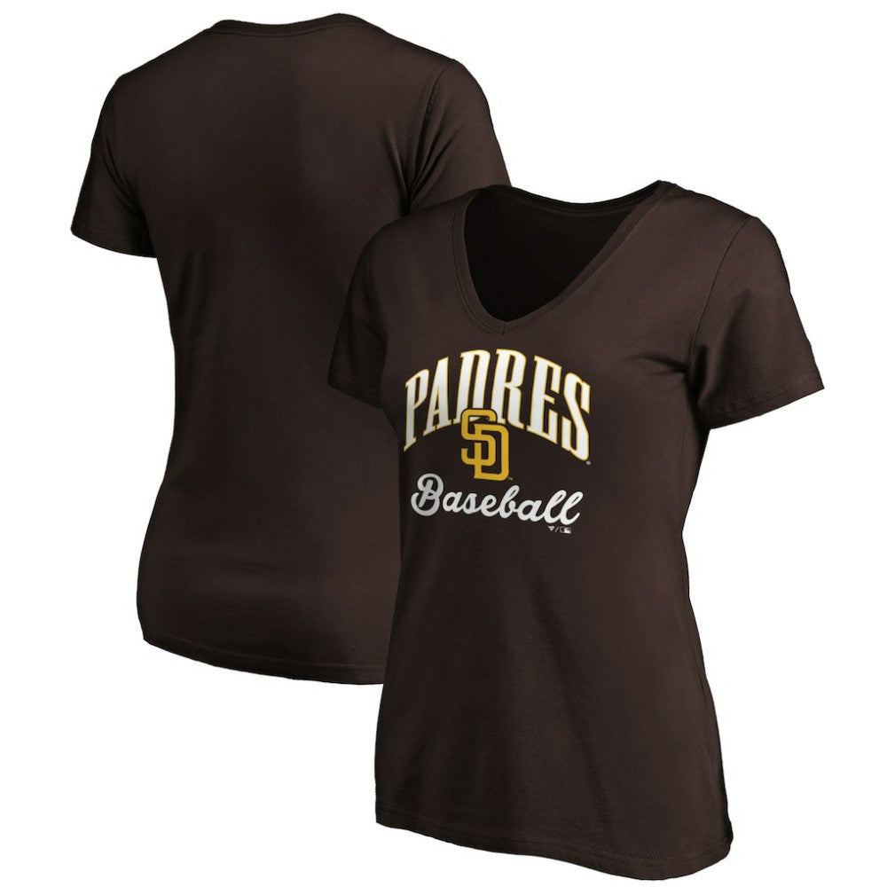 San Diego Padres Women's Victory Script Team V-Neck T-Shirt Brown