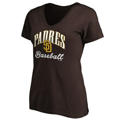 San Diego Padres Women's Victory Script Team V-Neck T-Shirt Brown