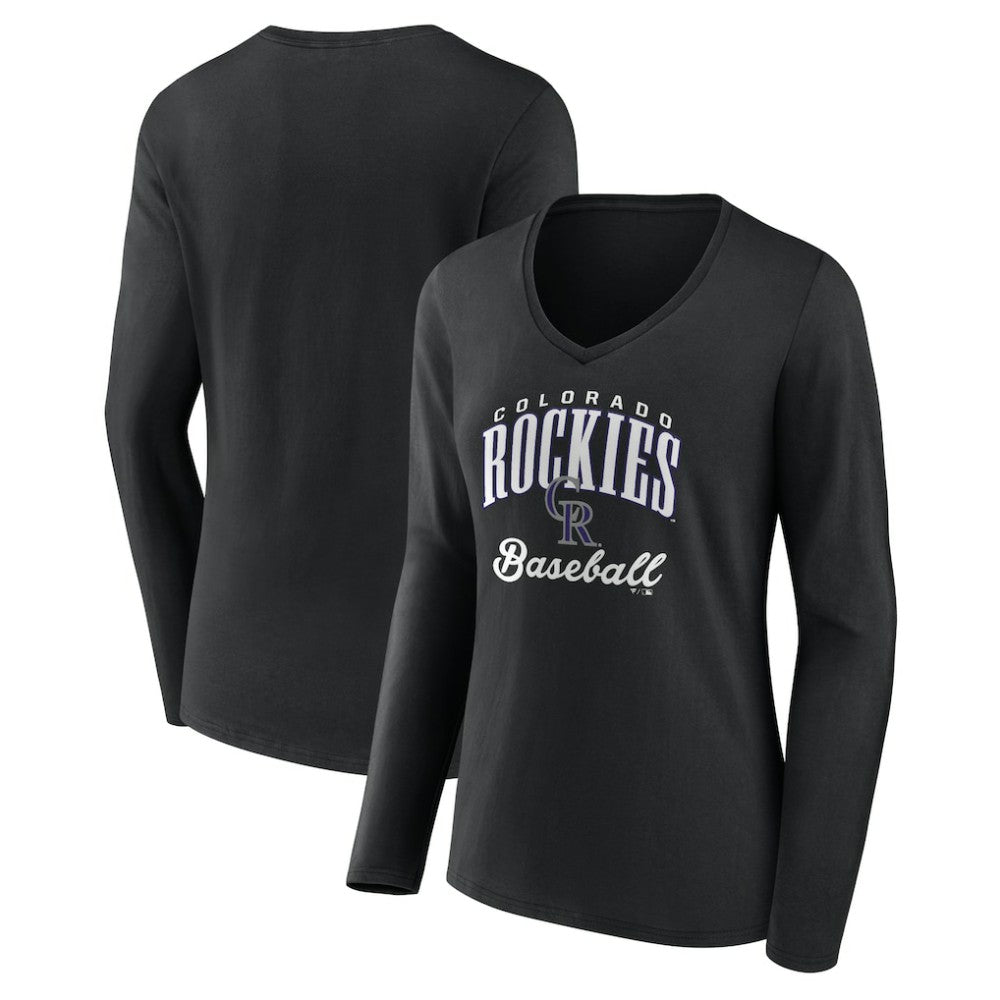 Colorado Rockies Women's Victory Script Long Sleeve V-Neck T-Shirt Black