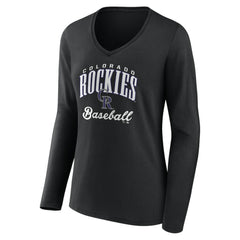 Colorado Rockies Women's Victory Script Long Sleeve V-Neck T-Shirt Black