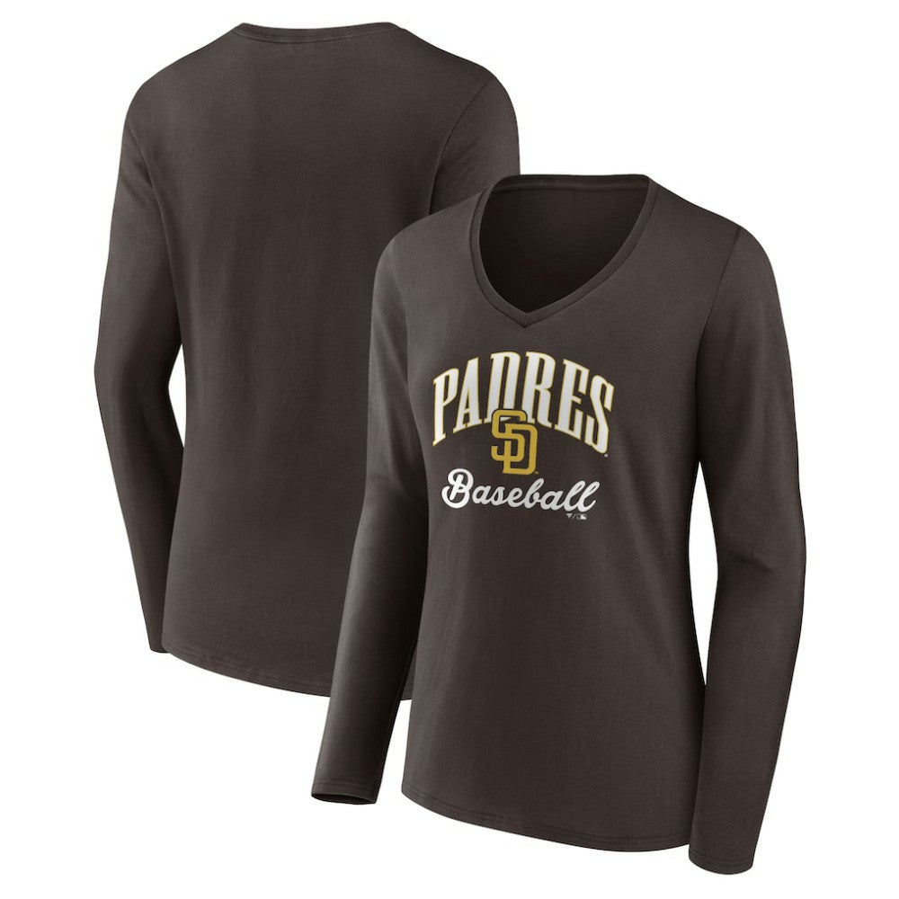 San Diego Padres Women's Victory Script Long Sleeve V-Neck T-Shirt Brown