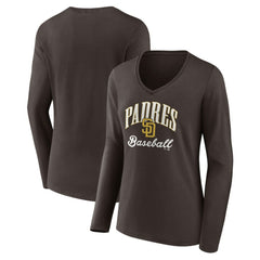 San Diego Padres Women's Victory Script Long Sleeve V-Neck T-Shirt Brown