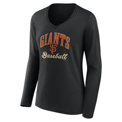 San Francisco Giants Women's Victory Script Long Sleeve V-Neck T-Shirt Black
