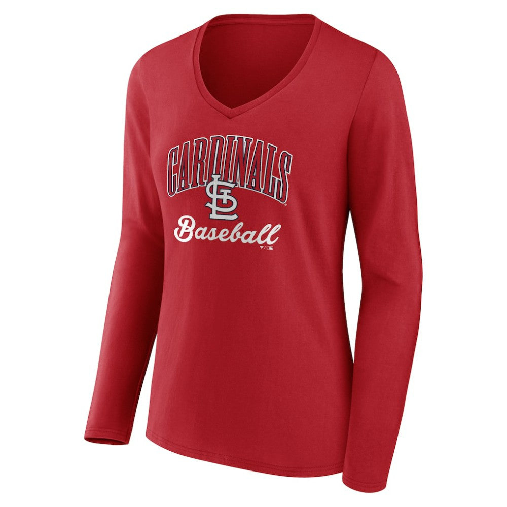 St. Louis Cardinals Women's Victory Script Long Sleeve V-Neck T-Shirt Red