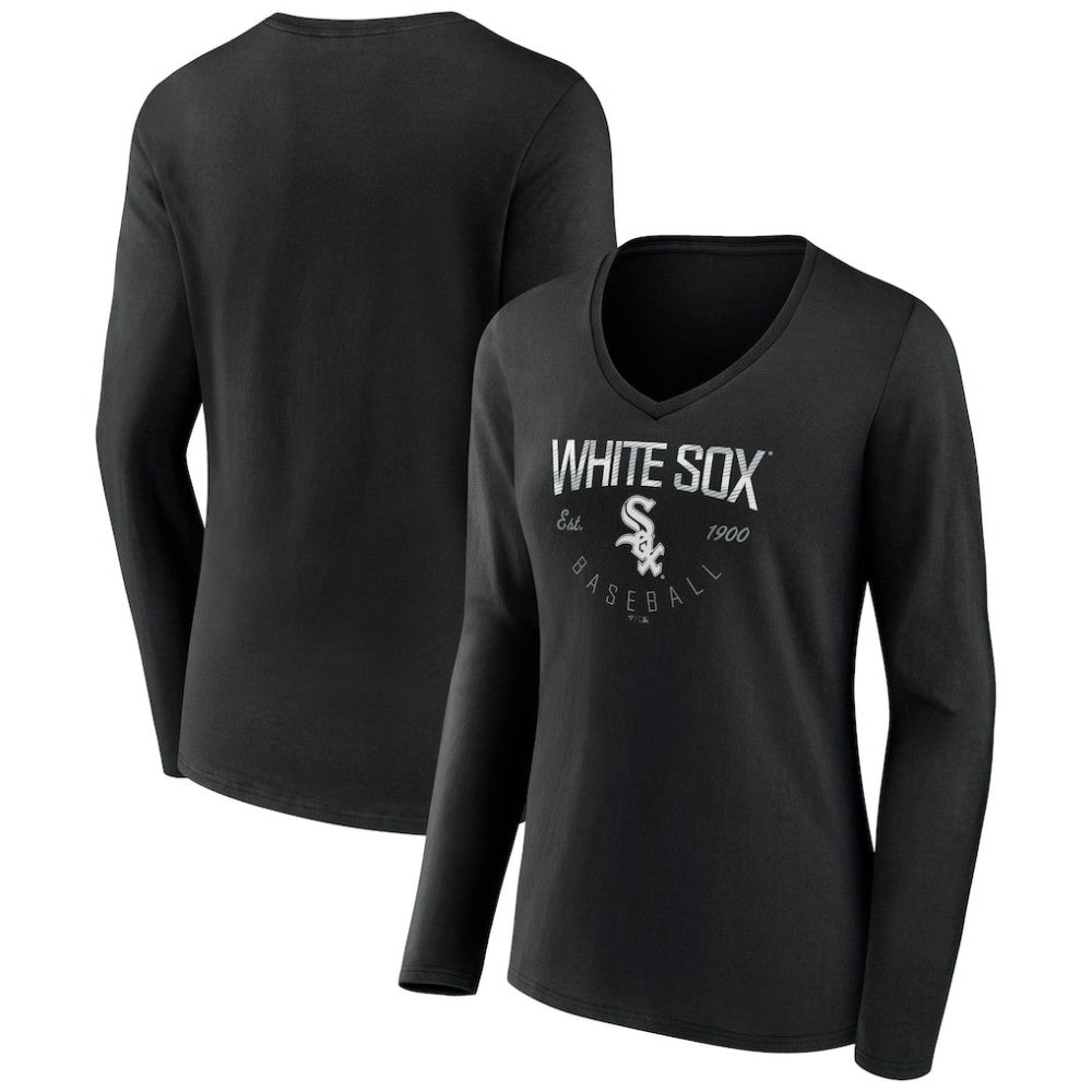 Chicago White Sox Women's Live For It Long Sleeve Long Sleeve V-Neck T-Shirt Black