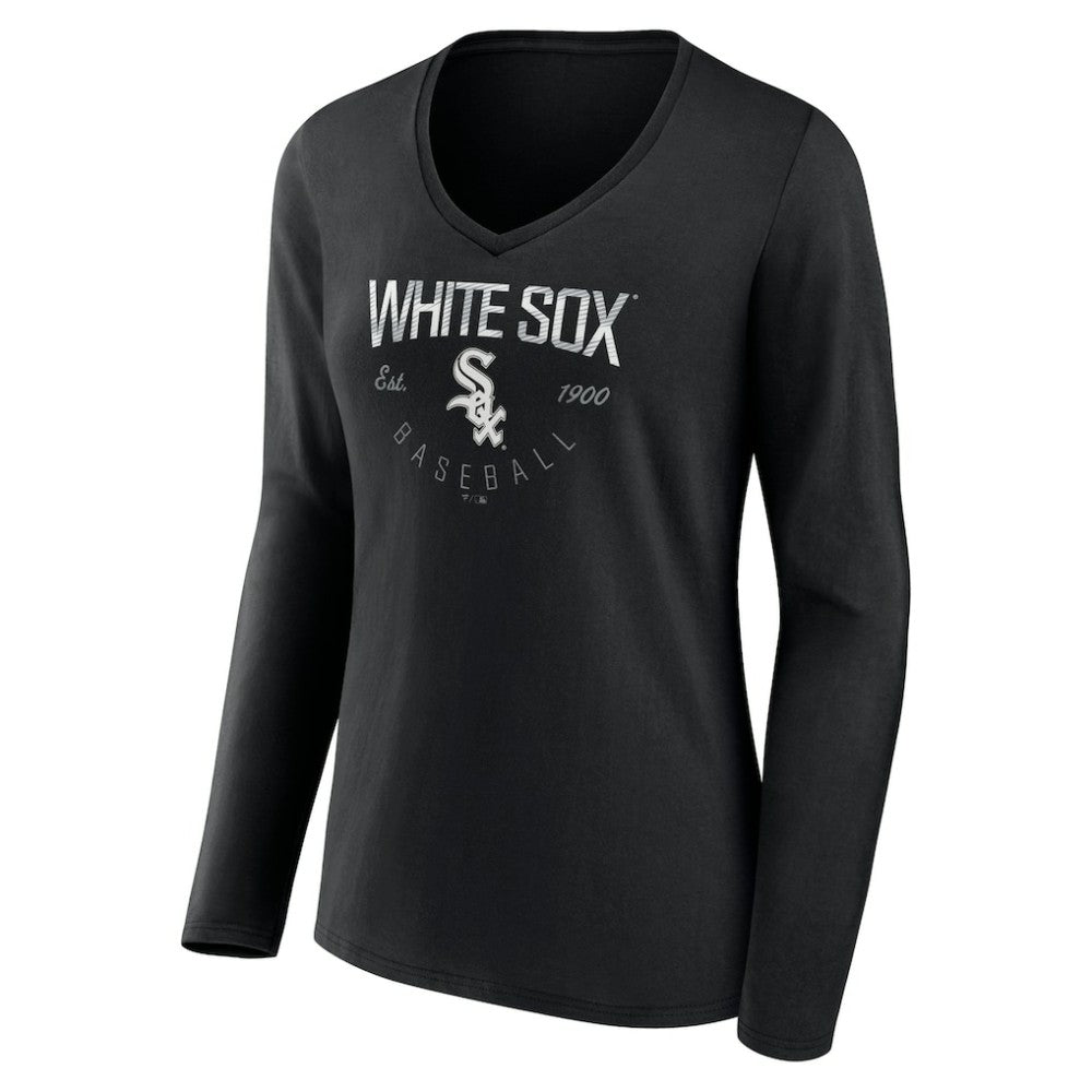 Chicago White Sox Women's Live For It Long Sleeve Long Sleeve V-Neck T-Shirt Black