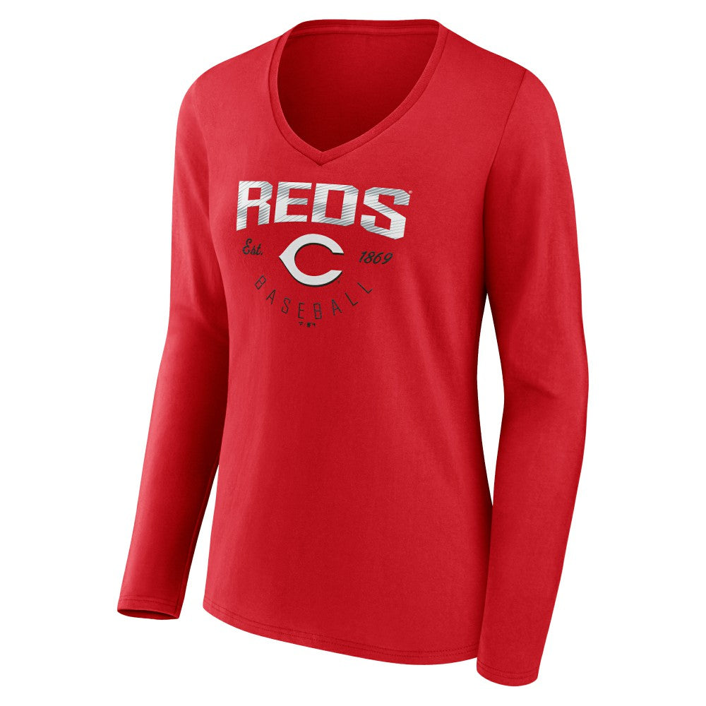 Cincinnati Reds Women's Live For It Long Sleeve Long Sleeve V-Neck T-Shirt Red
