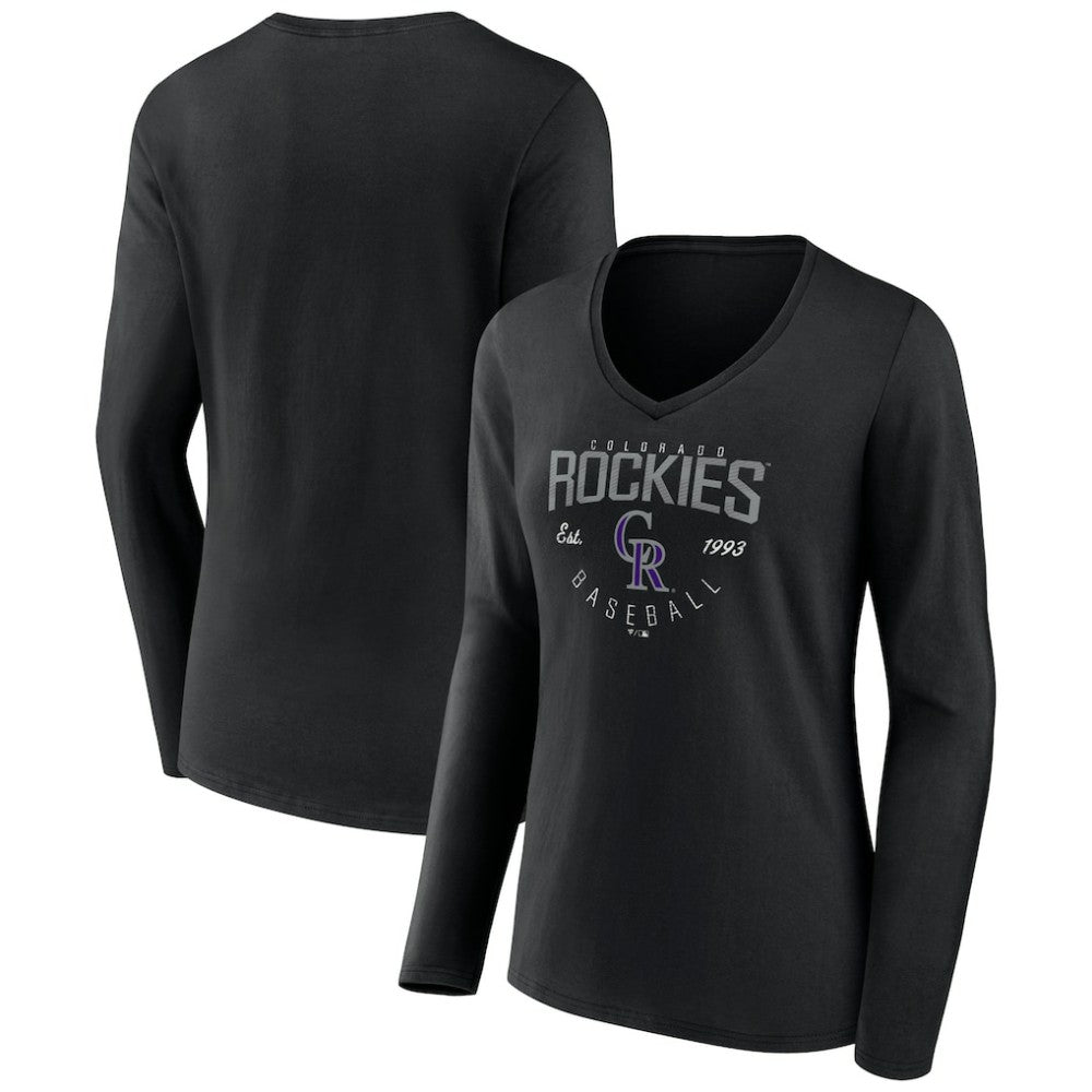 Colorado Rockies Women's Live For It Long Sleeve Long Sleeve V-Neck T-Shirt Black