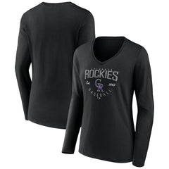 Colorado Rockies Women's Live For It Long Sleeve Long Sleeve V-Neck T-Shirt Black