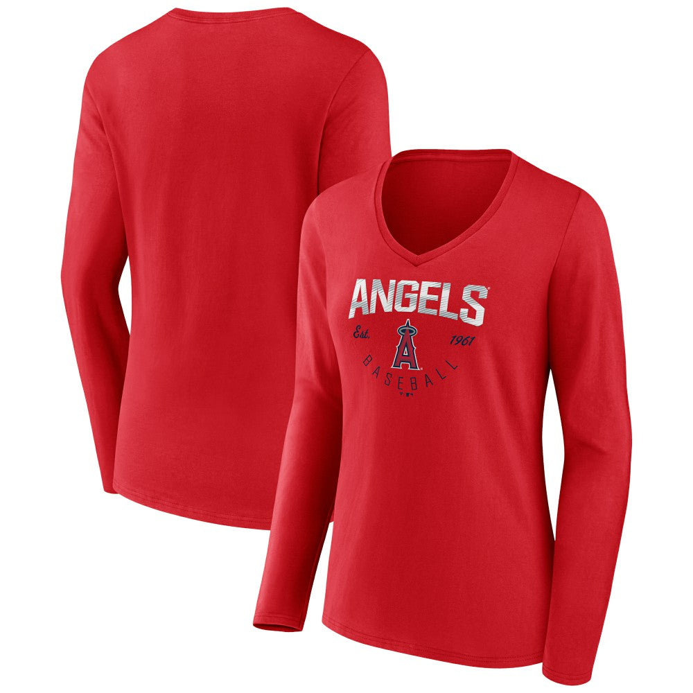 Los Angeles Angels Women's Live For It Long Sleeve Long Sleeve V-Neck T-Shirt Red