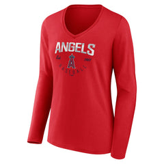 Los Angeles Angels Women's Live For It Long Sleeve Long Sleeve V-Neck T-Shirt Red