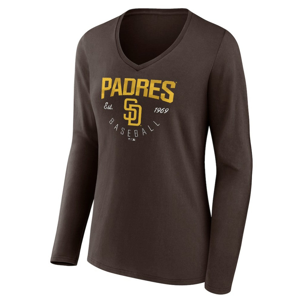 San Diego Padres Women's Live For It Long Sleeve Long Sleeve V-Neck T-Shirt Brown