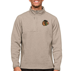 Chicago Blackhawks Antigua Course Quarter-Zip Pullover Top Oatmeal
