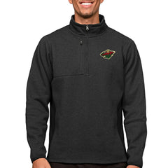 Minnesota Wild Antigua Course Quarter-Zip Pullover Top Heather Black