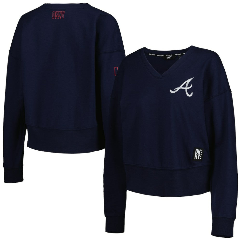 Atlanta Braves DKNY Sport Women's Lily V-Neck Pullover Sweatshirt Navy