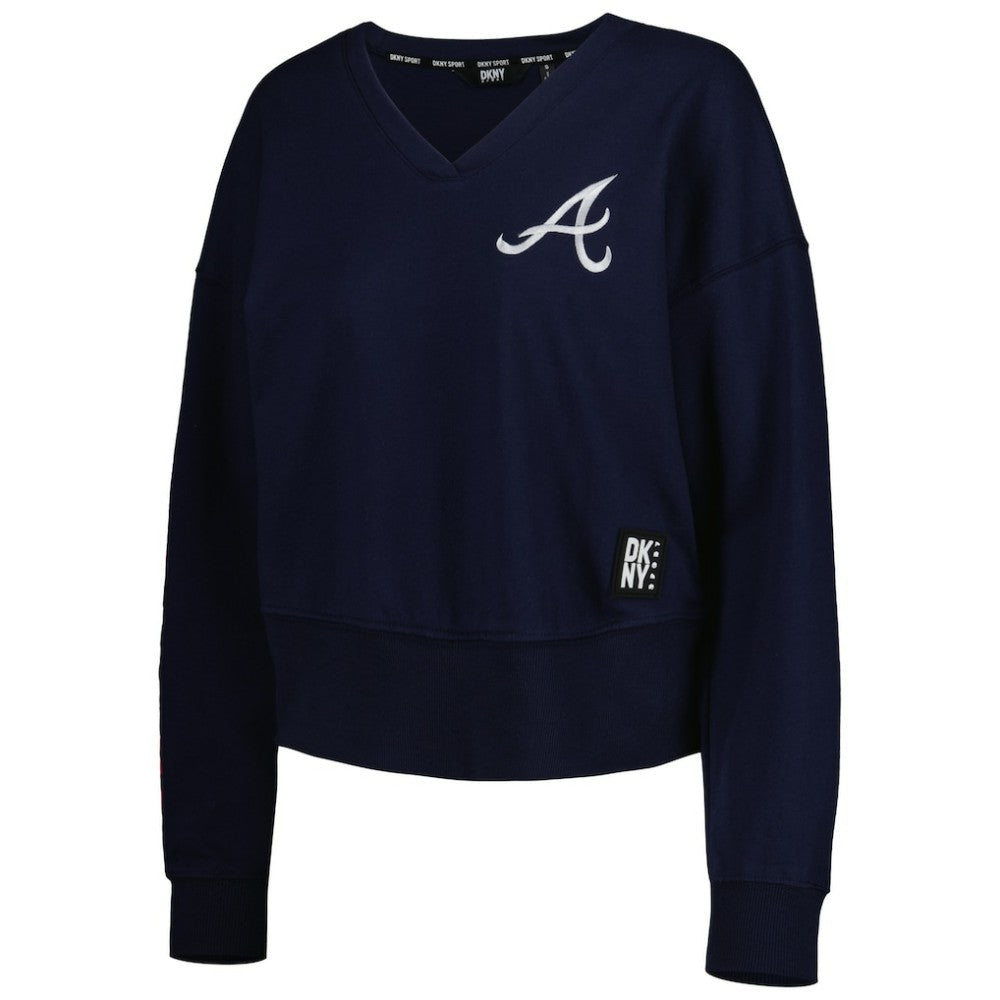 Atlanta Braves DKNY Sport Women's Lily V-Neck Pullover Sweatshirt Navy