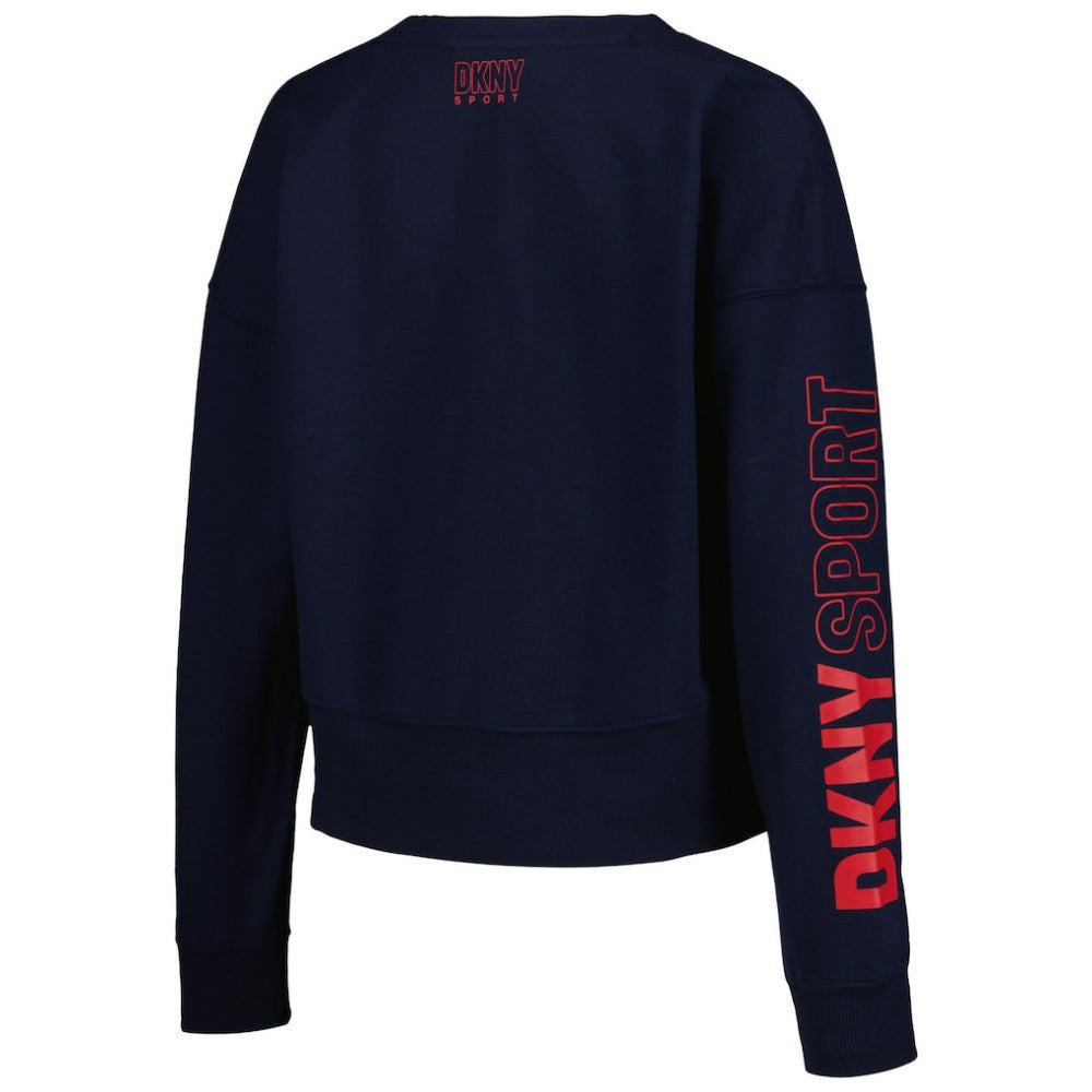 Atlanta Braves DKNY Sport Women's Lily V-Neck Pullover Sweatshirt Navy