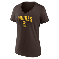 San Diego Padres Women's Lockup V-Neck T-Shirt Brown