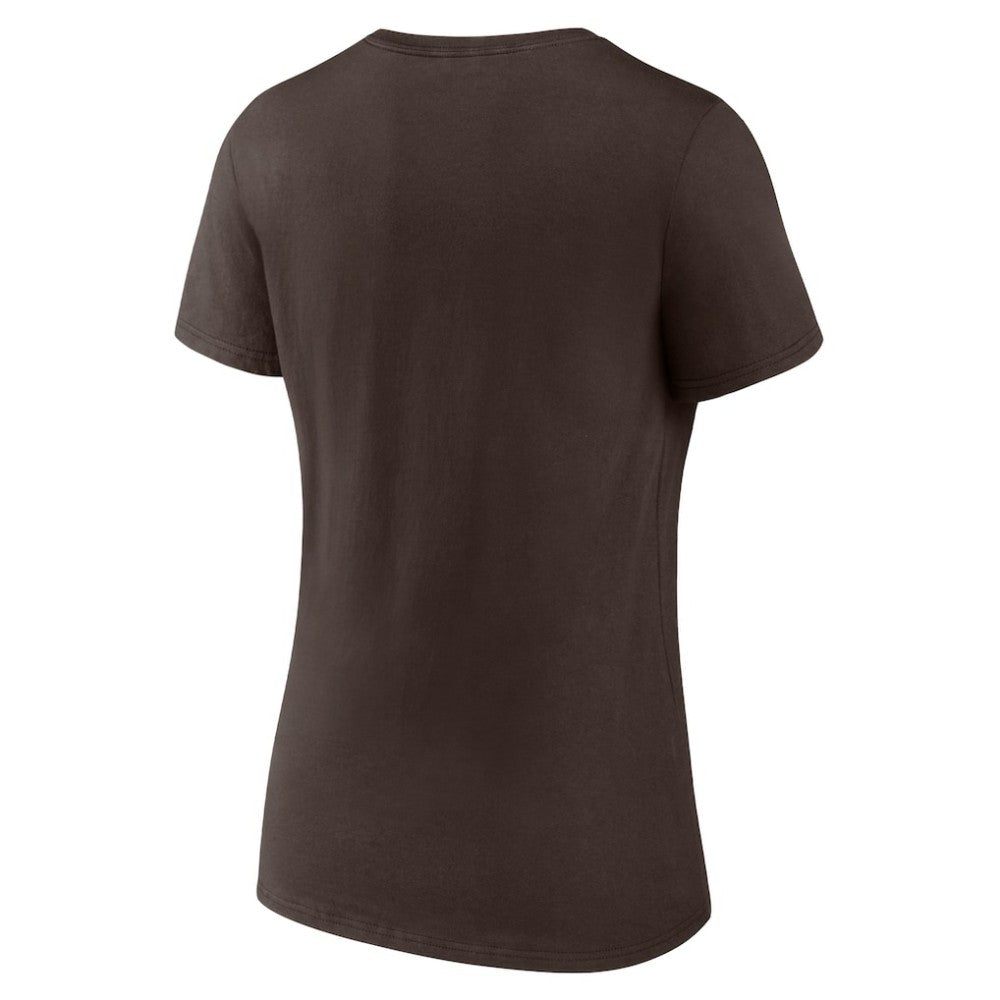 San Diego Padres Women's Lockup V-Neck T-Shirt Brown